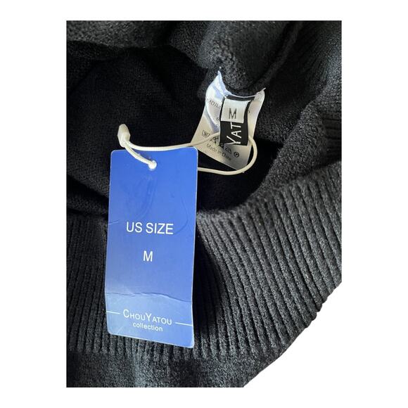 Chouyatou Sweater Fringe Black Patterned Knit Pullover Crew Neck Medium NWT - Picture 5 of 5